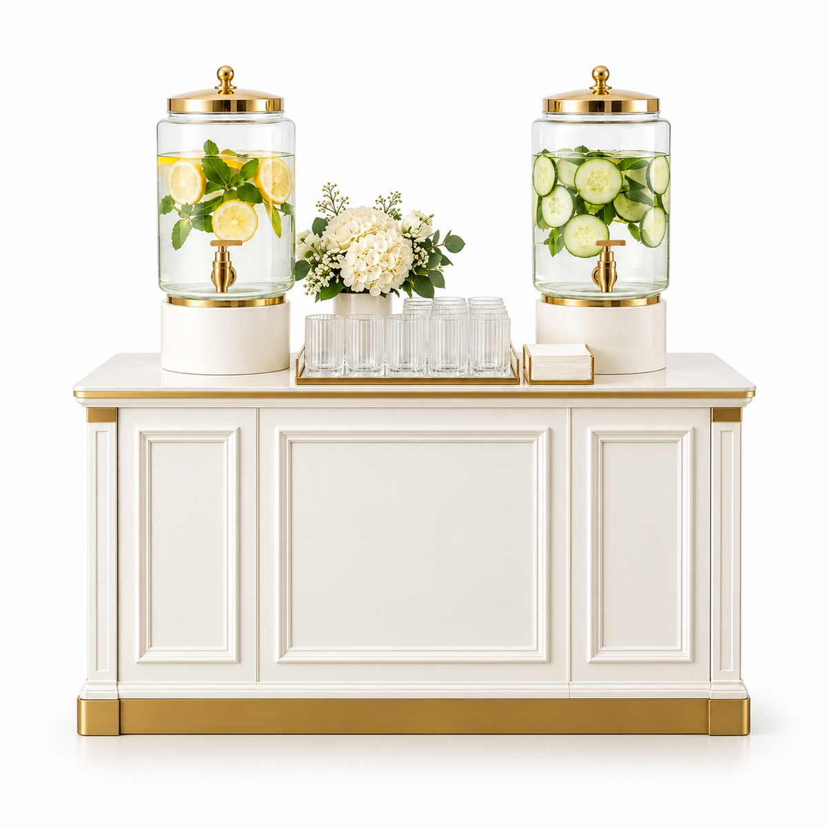 Olouioo Botanical Refreshment Station with ivory panelled bar and gold details